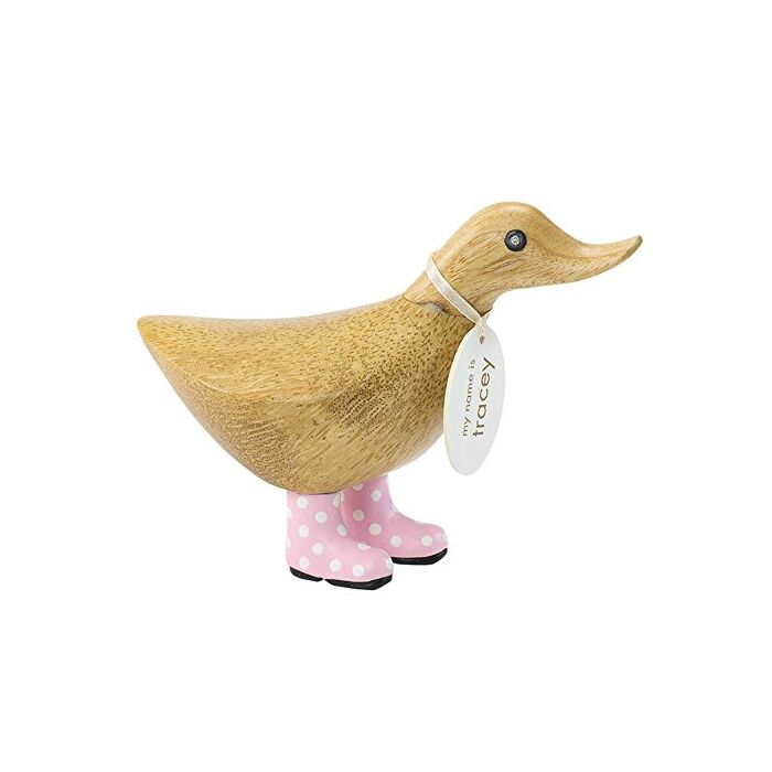 DCUK Natural Wooden Ducky Spotted Welly Boots (Pink)-1